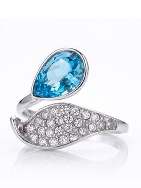 Swarovski Blue Crystal Mermaid Tail Ring, 925 Sterling Silver
